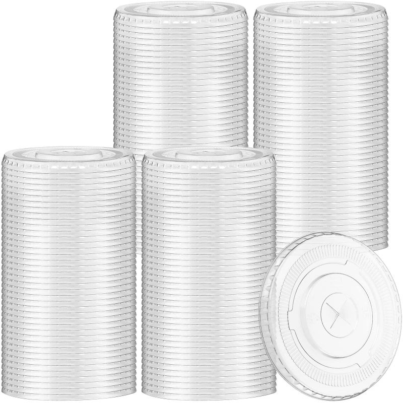 200 Pcs Clear Flat Lids Plastic Disposable PET Cup Lids with Straw Slot Fits for 12 oz 16 oz 20 oz and 24 oz Cups for Summer Iced Coffee Ice Cream Slush Milkshake Party Supplies